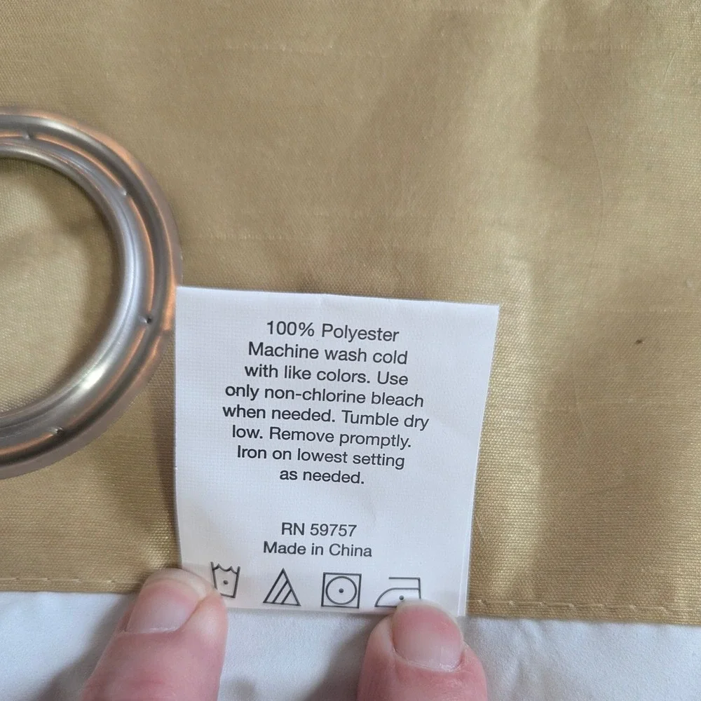 Sharper Image Curtain Panel PAIR Gold Faux Silk Grommet‎ Blackout Minimalist